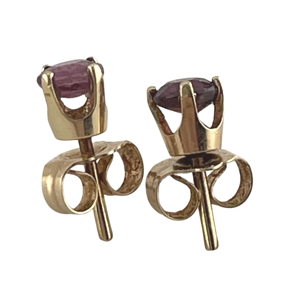 Vintage 14K Gold Ruby Stud Earrings 4mm Round‎ Ruby Solitaire Basket Setting - Picture 13 of 16